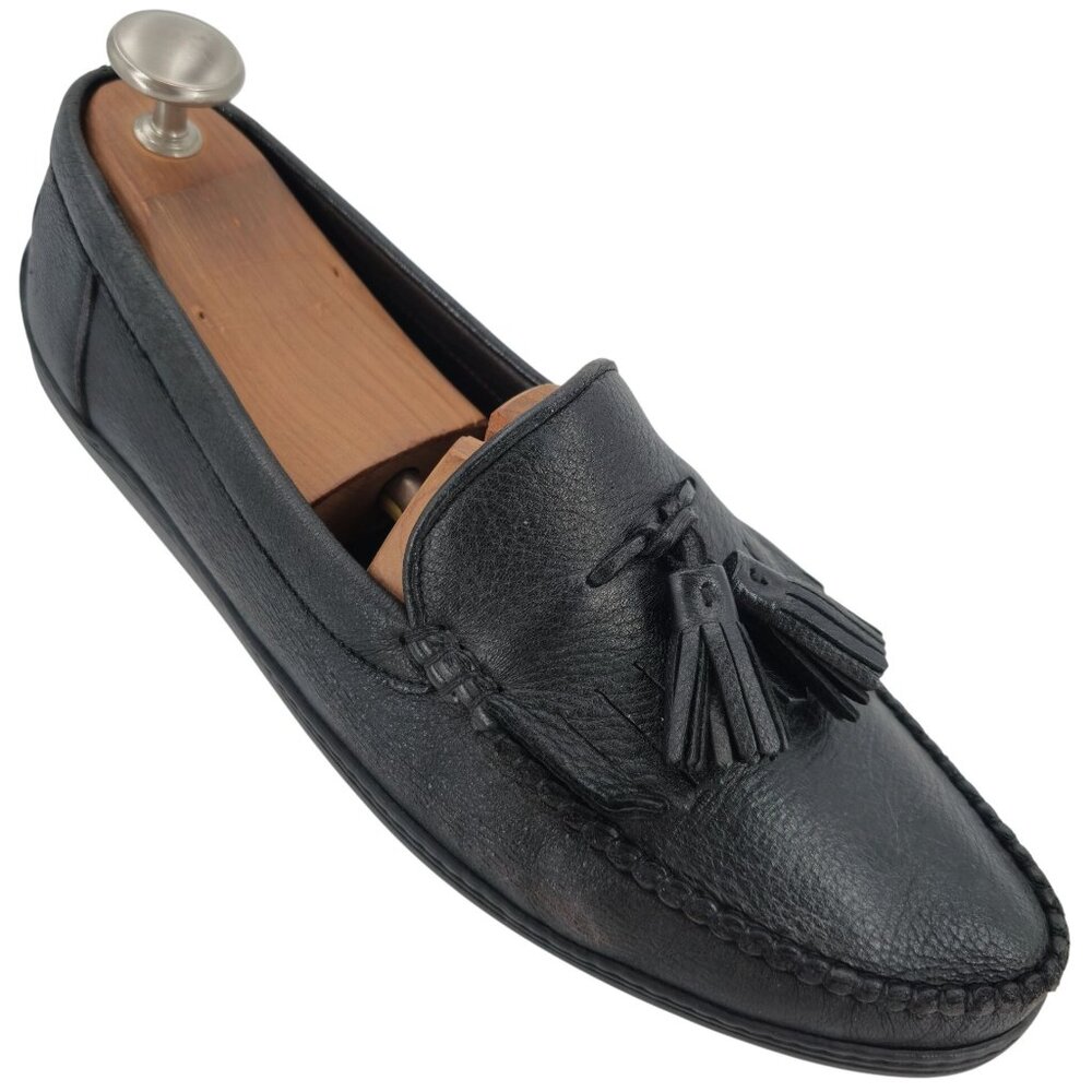 Vintage Bragano Cole Haan Black Pebble Grain Tassel Loafers Men 11.5 Dress Shoes